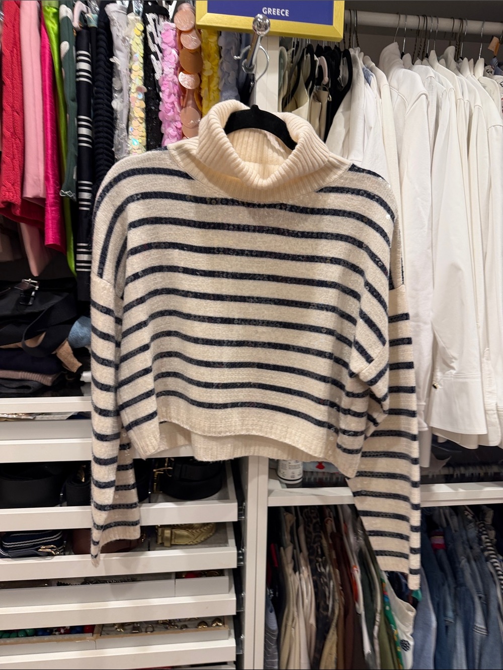 Sadro Striped Cream & Navy Turtleneck Sweater